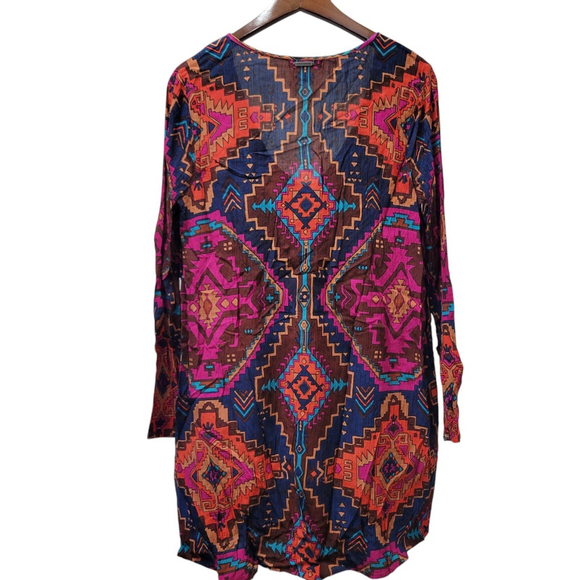 Billabong Women's Multicolor Geometric Print 3/4 Sleeve V-neck Dress Size Large - Picture 3 of 7